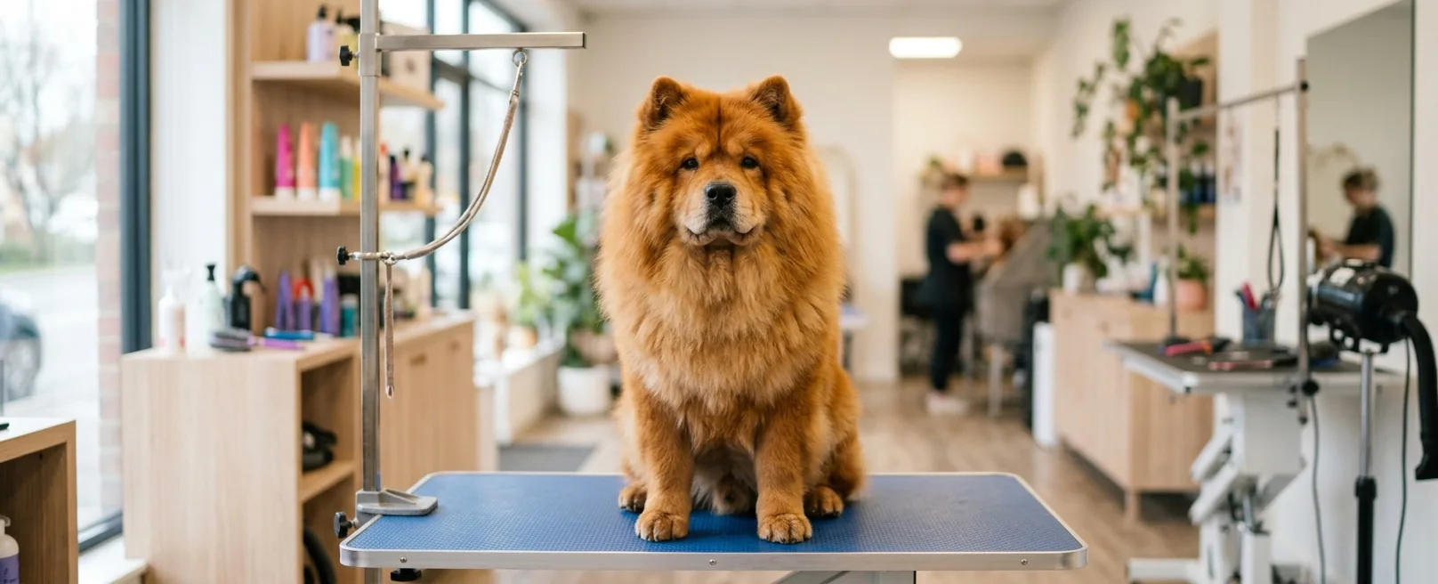 Orange-red Chow Chow with lion-like ruff freshly brushed at Fancy Pet Salon Lynchburg VA