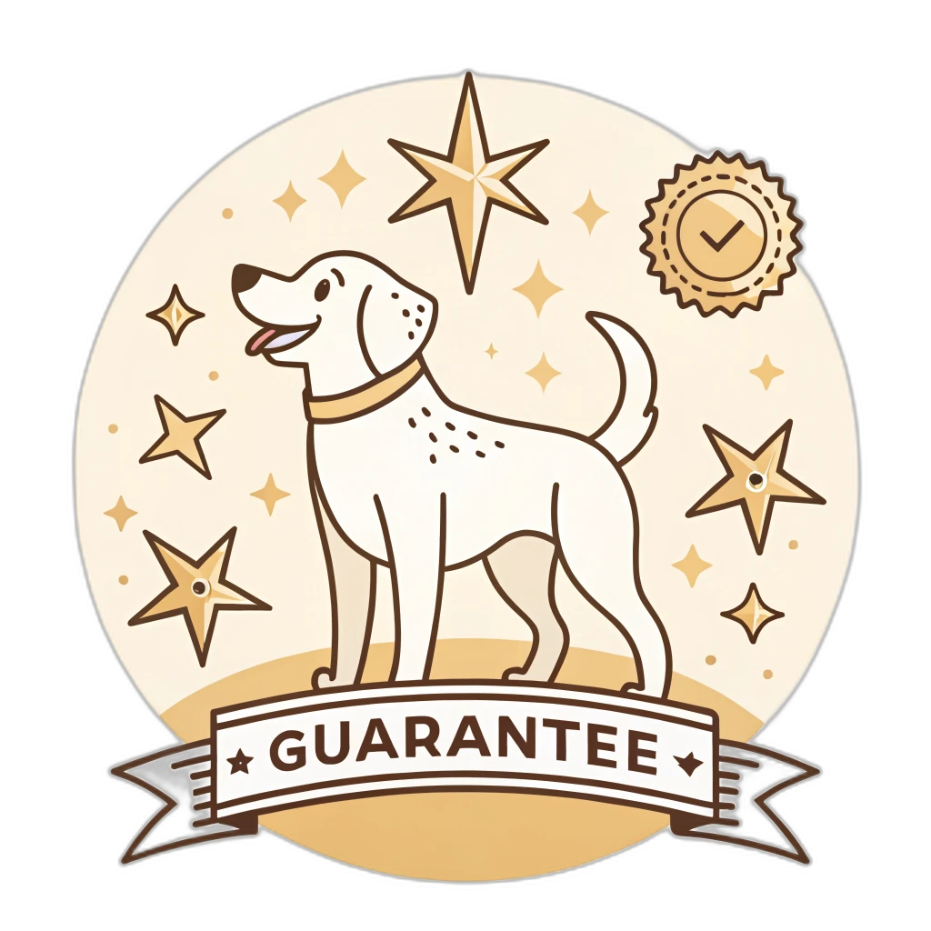 Happy groomed dog with guarantee